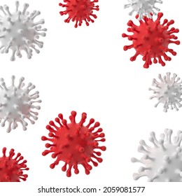 3D Illustration, Red And White Cells Virus, Covid-19 Concept On White Background. 