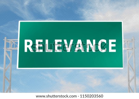 3D illustration of RELEVANCE script on road sign