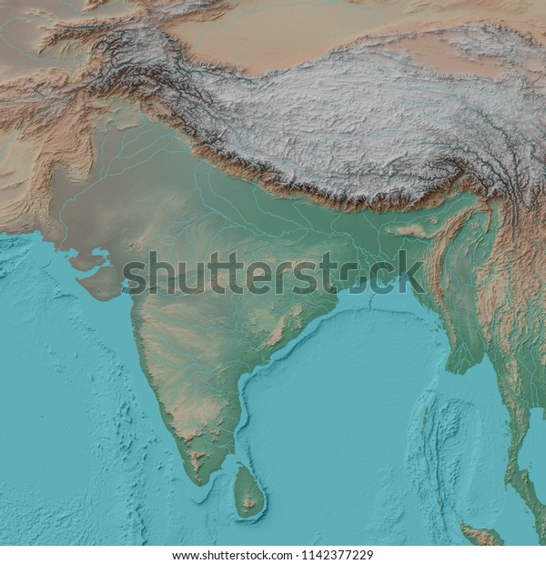 3d Illustration Relief Map India Himalayas Stock Illustration ...