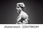 3D illustration of a Renaissance marble statue of Hermes. He is the God of financial gain, commerce, travelers, and speed, Hermes in Greek mythology, known as Mercury in Roman mythology.