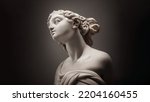 3D illustration of a Renaissance marble statue of Muse. Muses are the inspirational goddesses of literature, science, and the arts. The Olympic muses include nine, such as Calliope, Clio, and Thalia.