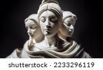 3D illustration of a Renaissance marble statue of Moirai, Goddesses of Fate. Moirai in Greek mythology is known as Parcae in Roman mythology.