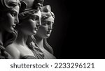 3D illustration of a Renaissance marble statue of Moirai, Goddesses of Fate. Moirai in Greek mythology is known as Parcae in Roman mythology.