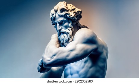 3D Illustration Of A Renaissance Marble Statue Of Hephaestus. He Is The God Of Fire, Metalworking, And Forges. Hephaestus In Greek Mythology, Known As Vulcan In Roman Mythology.