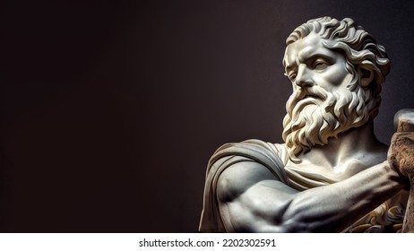 3D Illustration Of A Renaissance Marble Statue Of Hephaestus. He Is The God Of Fire, Metalworking, And Forges. Hephaestus In Greek Mythology, Known As Vulcan In Roman Mythology.