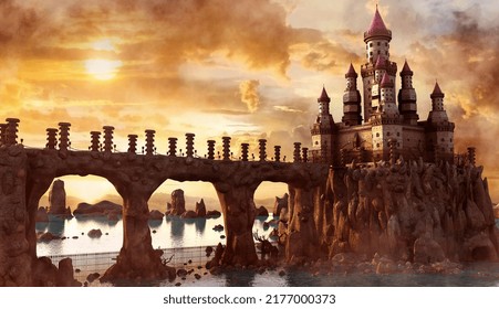 3d Illustration.
3d Render.
Castle Fantasy Landscape.