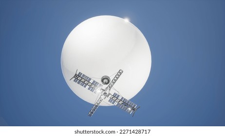 Ilustración de 3d concepto equipo militar de globo espía con cámara en el cielo con paneles solares nubes para las noticias de hoy