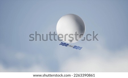 3d illustration render of concept spy balloon military equipment with camera on sky with clouds solar panels for news todays