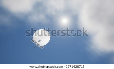 3d illustration render of concept spy balloon military equipment with camera on sky with clouds solar panels for news todays