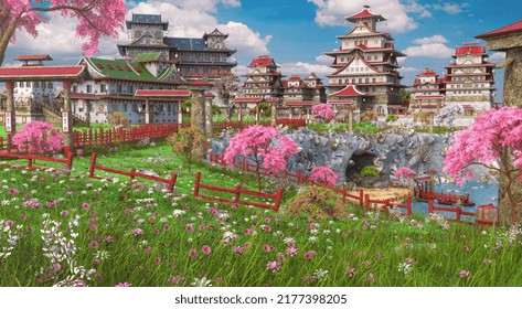 3d Illustration.
3d Render.
Fantasy Asian City Landscape.