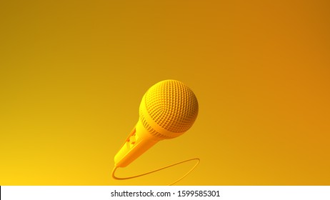 3d illustration or a 3d render of  music sound effect microphone mic singing song  dance video animation notes fly in air cable wire listen hear melody instrument live play pause sing background copy 