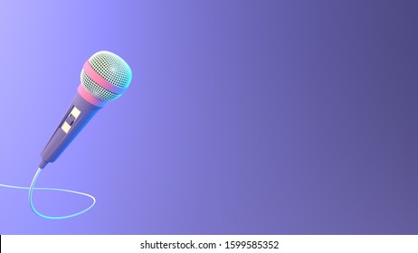 3d Illustration Or A 3d Render Of  Music Sound Effect Microphone Mic Singing Song  Dance Video Animation Notes Fly In Air Cable Wire Listen Hear Melody Instrument Live Play Pause Sing Background Copy 