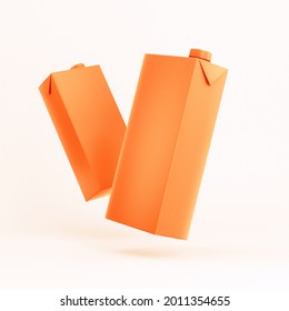 3D Illustration Render Orange Carton Juice Box Mockup