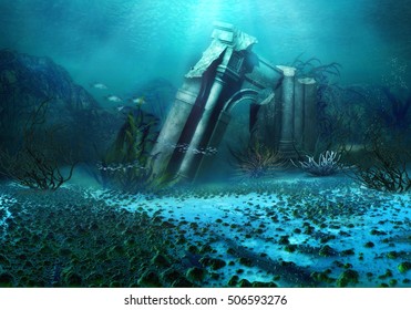 3D Illustration, 3D Rendered Underwater Fantasy Landscape