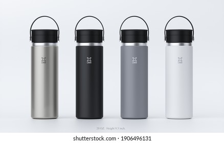 3D illustration Rendering Aluminium Bottle on White Background Metallic Black Grey White