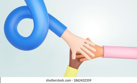 3D illustration. 3D rendering. Cartoon character. Teamwork join hand together concept, Business team brainstorming and hands together, Volunteer charity work. People joining for cooperation business - Powered by Shutterstock