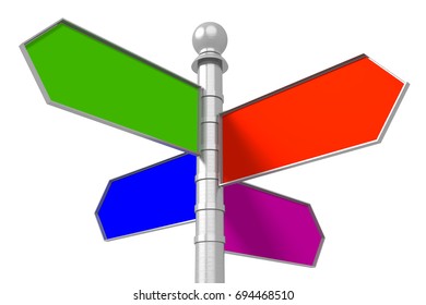 3D Illustration/ 3D Rendering - Colorful Signpost Wtih Four Arrows.