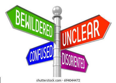 3D illustration/ 3D rendering - confused concept, colorful signpost - 