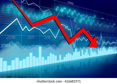 3D Illustration/ 3D Rendering - Downwards Arrow And Business Chart - Great For Topics Like Financial Problems, Bankruptcy, Recession Etc.