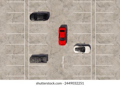 3D illustration Rendering. Empty parking lots, aerial view.