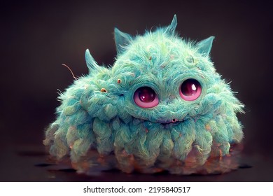 3d Illustration, 3d Rendering, Fluffy Furry Monster With Big Eyes