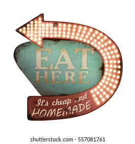 3D illustration (3D rendering)
Funny vintage sign "Eat here", wall decor