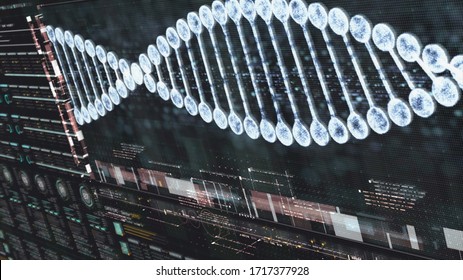 3d Illustration, 3d Rendering Futuristic Holographic Advance Biomedical DNA Sequence Analysis Diagnostic Head Up Display For Background Computer Screen Display