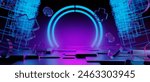 3d illustration rendering of gamer technology futuristic cyberpunk display, gaming scifi stage pedestal background