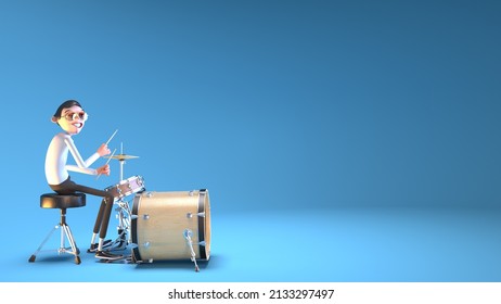 3d Illustration Rendering Of A Guy Playing Drums