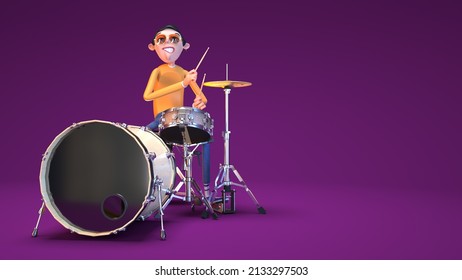 3d Illustration Rendering Of A Guy Playing Drums