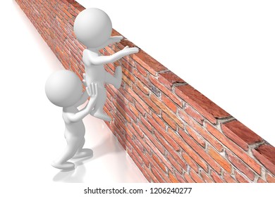 3D illustration/ 3D rendering - Helping getting over the wall concept