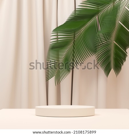 3D illustration rendering image of empty space mockup podium geometric shape and green nature themed for product display