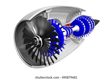 3D Illustration/ 3D Rendering - Jet Engine - Front/ Side View.