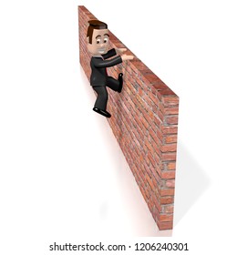 3D illustration/ 3D rendering - Jumping over wall/ overcoming problem concept