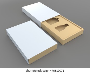 3D Illustration, 3D Rendering Mock Up White And Brown Packaging For Perfume Or Liquor In Isolated Background With Work Paths, Clipping Paths Included.