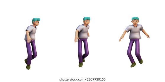 3D ILLUSTRATION RENDERING. OBJECT ELEMENT OF STANCE POSE BEHAVIOR PERSONALITY ACTION CHARACTER FOR GRAPHICS PORTRAIT MAN MINIMAL CARTOON YOUNG MALE MODEL STANDING ON ISOLATED WHITE BACKGROUND.