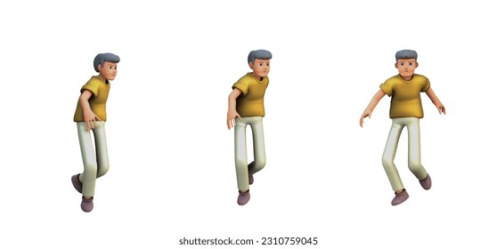 3D ILLUSTRATION RENDERING OBJECT ELEMENT FOR GRAPHICS PORTRAIT PERSONALITY GESTURE MODEL CARTOON CHARACTER MAN YOUNG MALE STANDING ON ISOLATED WHITE BACKGROUND MINIMAL HUMAN TALKING MOBILE SMART PHONE
