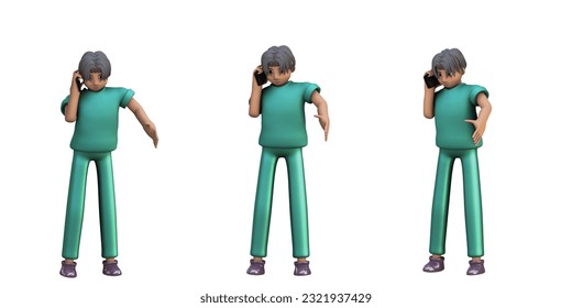 3D ILLUSTRATION RENDERING. OBJECT ELEMENT FOR GRAPHICS PORTRAIT SMILLING MAN CUTE CARTOON CHARACTER YOUNG MALE MODEL STANDING ON ISOLATED WHITE BACKGROUND. MINIMAL HUMAN ACTION.