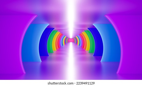 3D illustration or 3D rendering. Rainbow corridor scene to get to the door