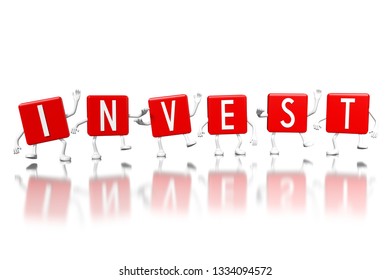 3D illustration/ 3D rendering - red cubes word - invest