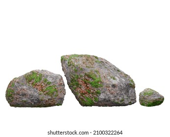 3D Illustration. Rendering Of Rocks And Moss. Isolated On White Background-clipping Path