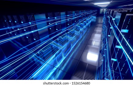 3D illustration/ 3D rendering - server room/ data center - storage, hosting, fast Internet concept. - Powered by Shutterstock