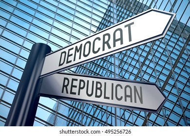 3D Illustration/ 3D Rendering - Signpost Illustration, Two Arrows - Democrat Or Republican.