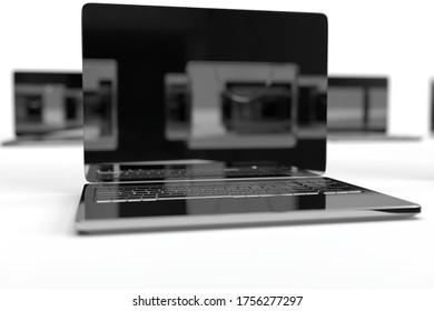 3d illustration. 3d rendering. Silver notebook with reflection. On the white background a lot of notebooks.