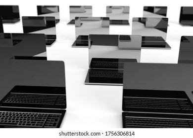 3d illustration. 3d rendering. A lot of silver notebooks. Reflection. Electronics gadget. 
