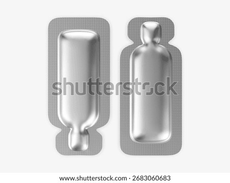 3D illustration rendering of a single-dose plastic ampoule in sealed blister packaging. Sterile medical container designed for pharmaceutical, cosmetic, and healthcare use. Clean isolated mockup.