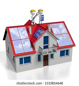 3D Illustration/ 3D Rendering - Solar/ Photovoltaic Panels Concept - Installation/ Montage Company