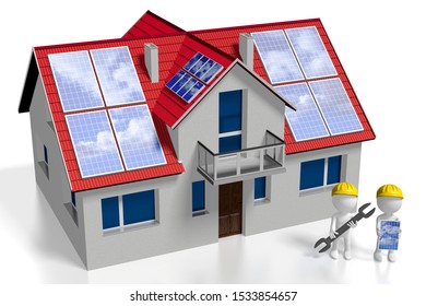 3D Illustration/ 3D Rendering - Solar/ Photovoltaic Panels Concept - Installation/ Montage Company