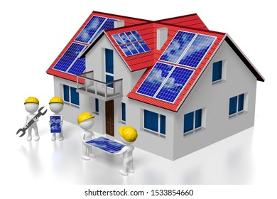 3D Illustration/ 3D Rendering - Solar/ Photovoltaic Panels Concept - Installation/ Montage Company