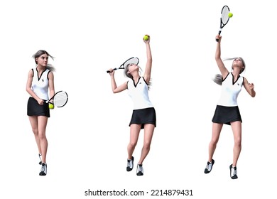 3D illustration rendering. Young woman playing tennis isolated on white background. with clipping path - Powered by Shutterstock